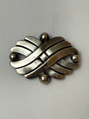 Vintage Sterling Silver Mexico Modernist Brooch Pin Abstract Mid Century